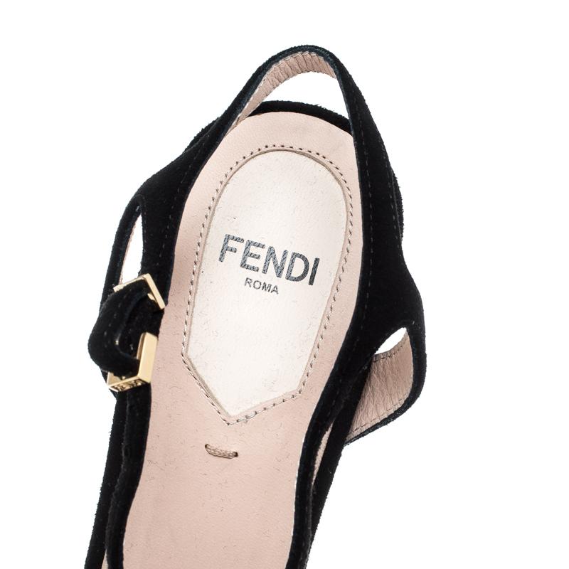 Fendi Black Suede Encaged T-Strap Metal Heel Sandals Size 38 2