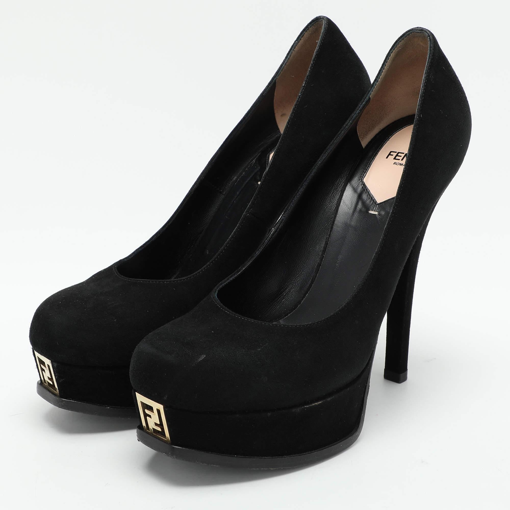 Make a chic style statement with these designer pumps. They showcase sturdy heels and durable soles perfect for your fashionable outings