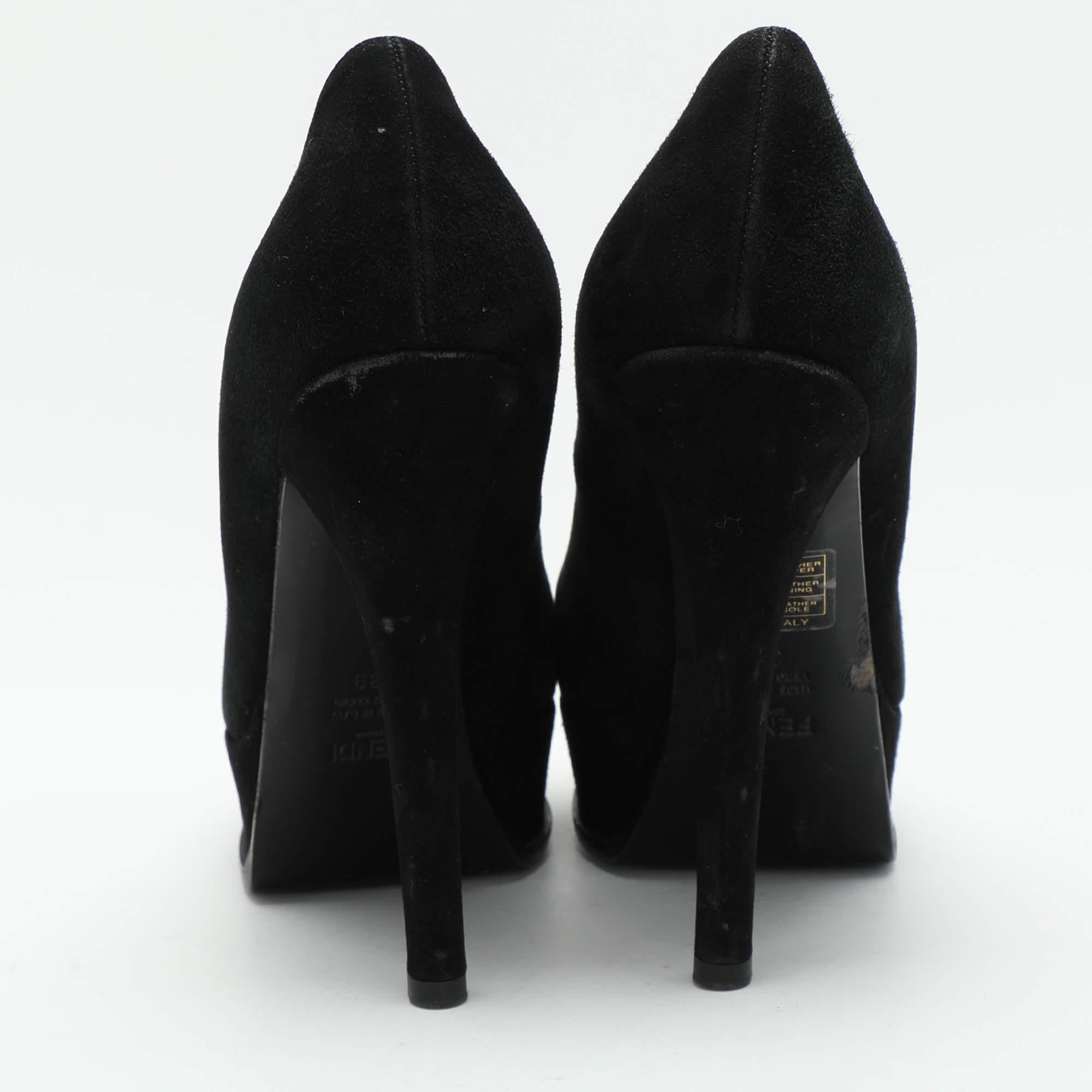 Fendi Black Suede Fendista Platform Pumps Size 39 For Sale 1