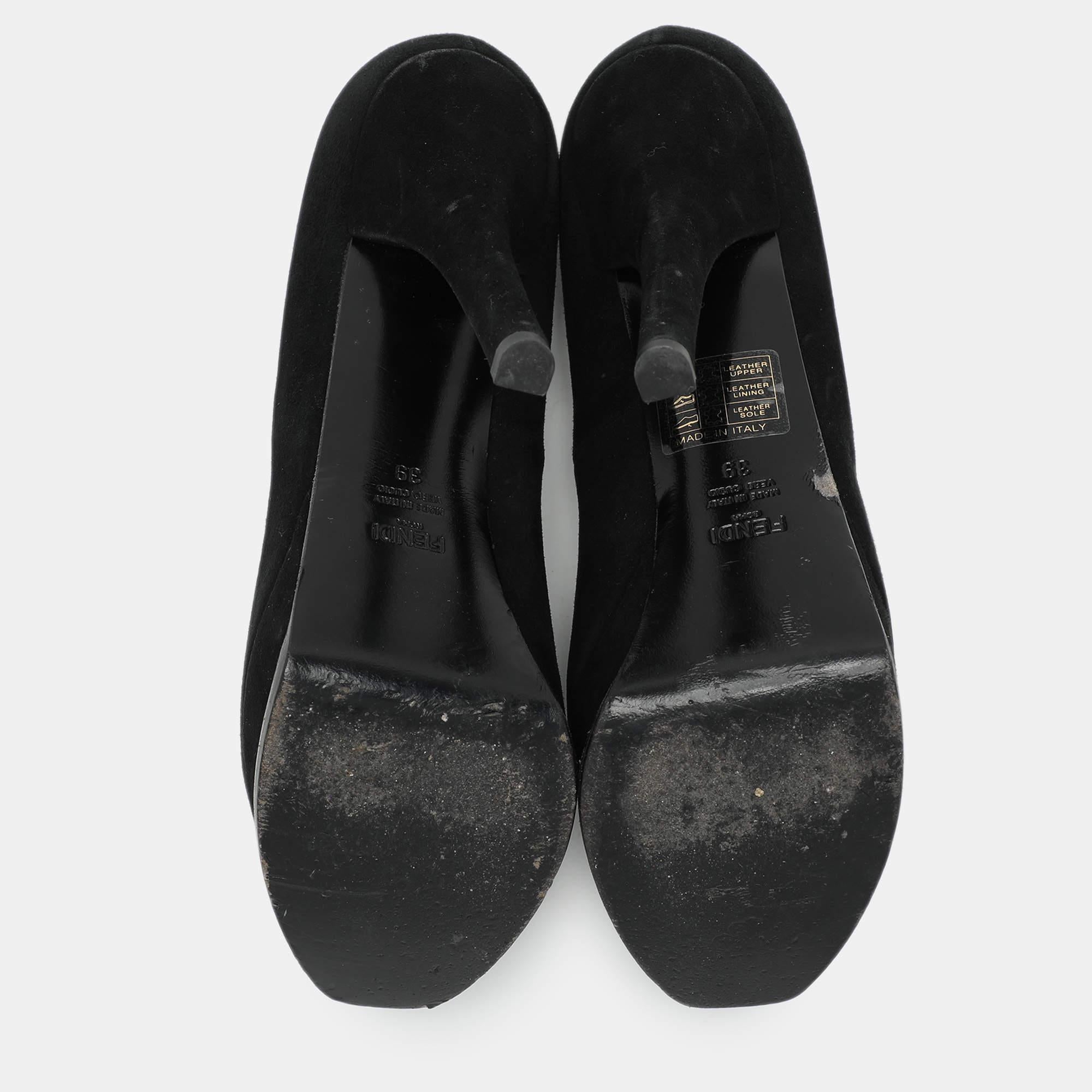 Fendi Black Suede Fendista Platform Pumps Size 39 For Sale 2