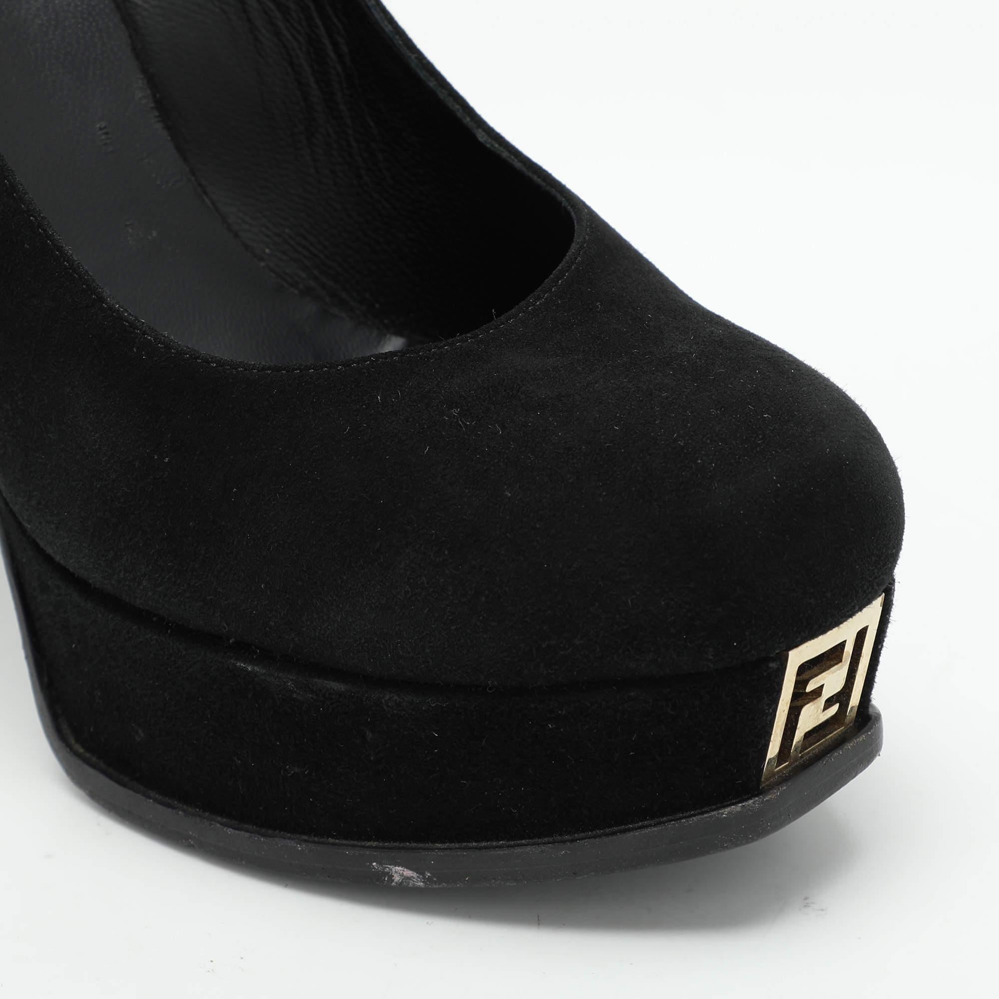 Fendi Black Suede Fendista Platform Pumps Size 39 For Sale 3