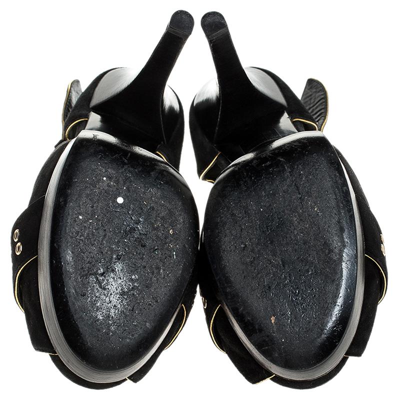Fendi Black Suede Grommet Studded Platform Peep Toe Sandals Size 40.5 1