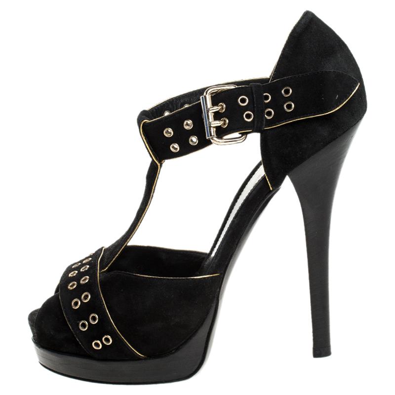 Fendi Black Suede Grommet Studded Platform Peep Toe Sandals Size 40.5 2