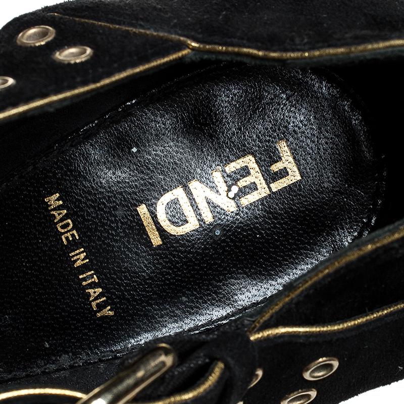 Fendi Black Suede Grommet Studded Platform Peep Toe Sandals Size 40.5 3