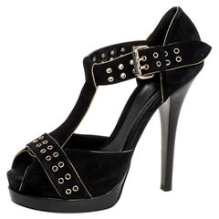Fendi Black Suede Grommet Studded Platform Peep Toe Sandals Size 40.5