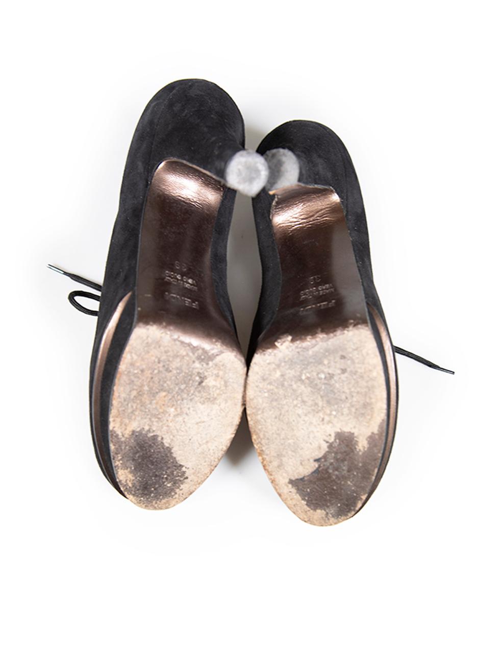 Women's Fendi Black Suede Lace Up Peep Toe Heels Size IT 39 For Sale