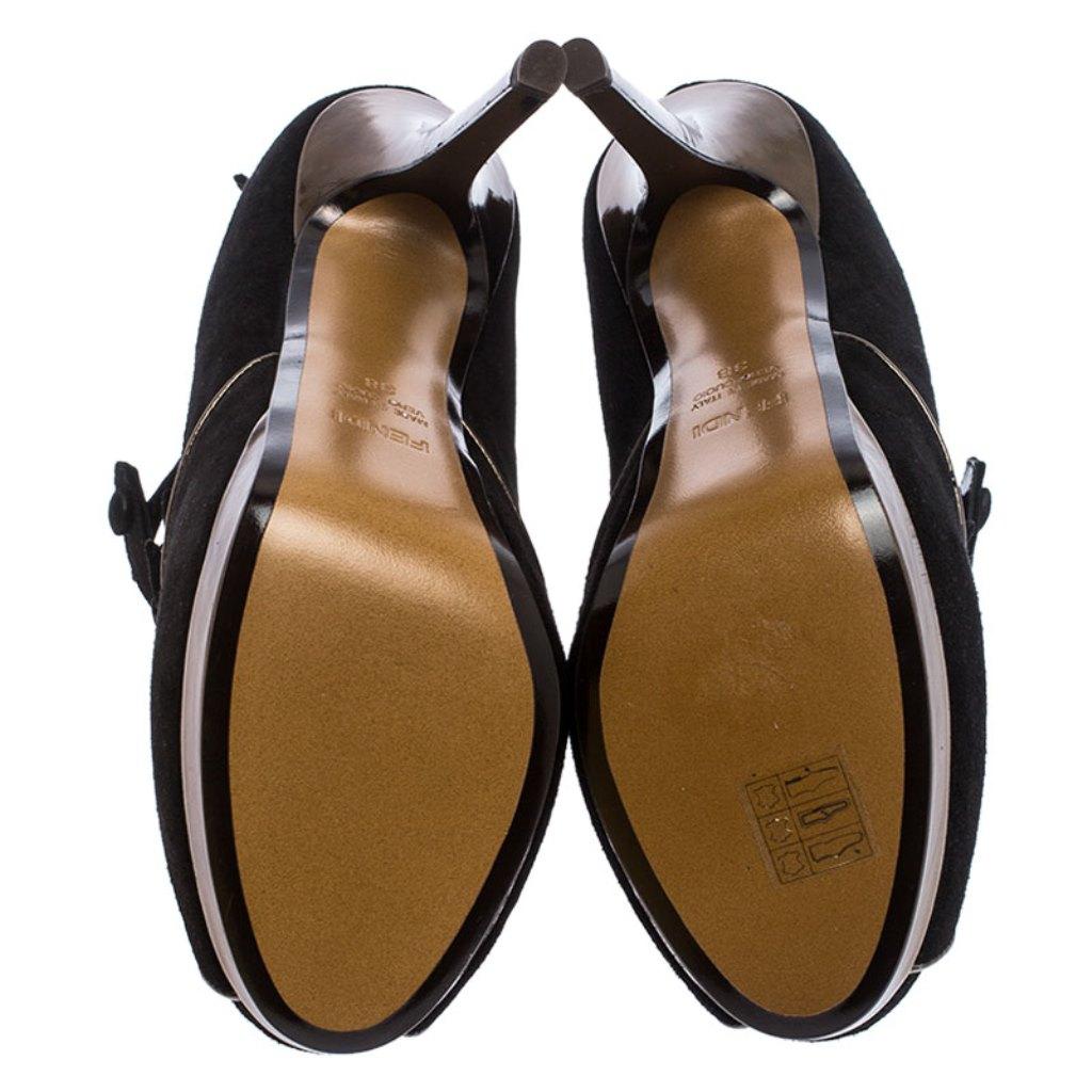 Women's Fendi Black Suede Leather Victorian Peep Toe Platform Pumps Size 38