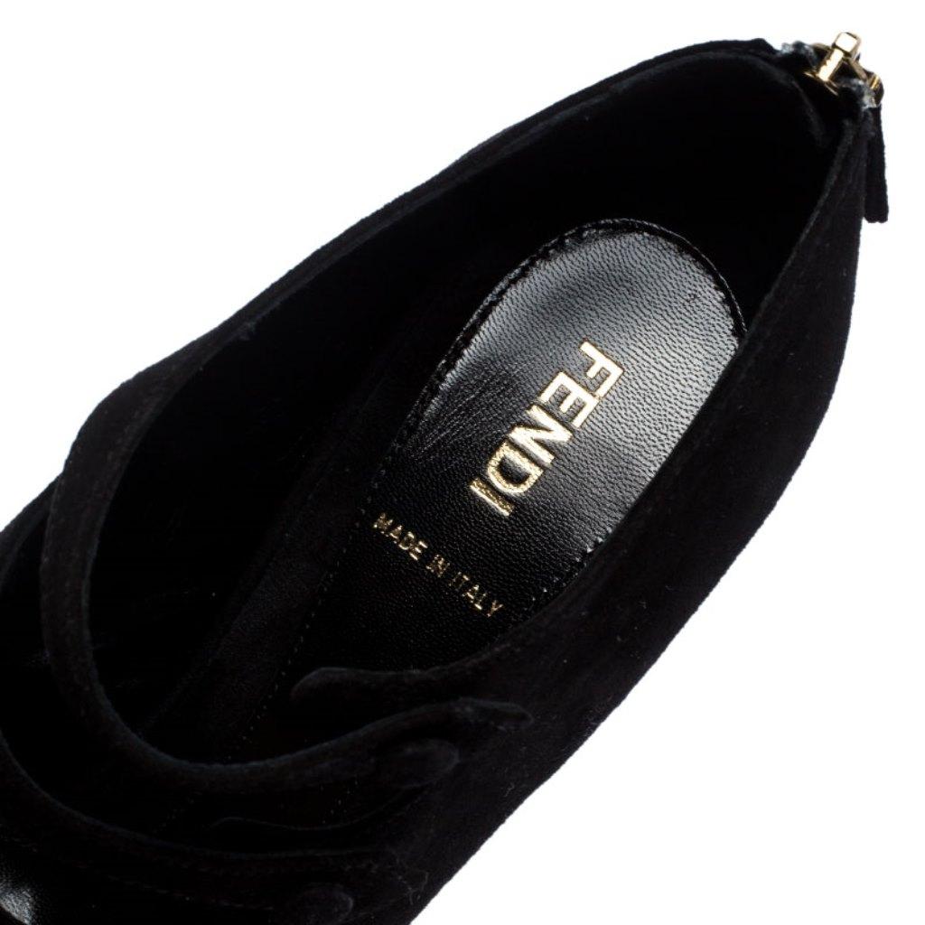 Fendi Black Suede Leather Victorian Peep Toe Platform Pumps Size 38 3