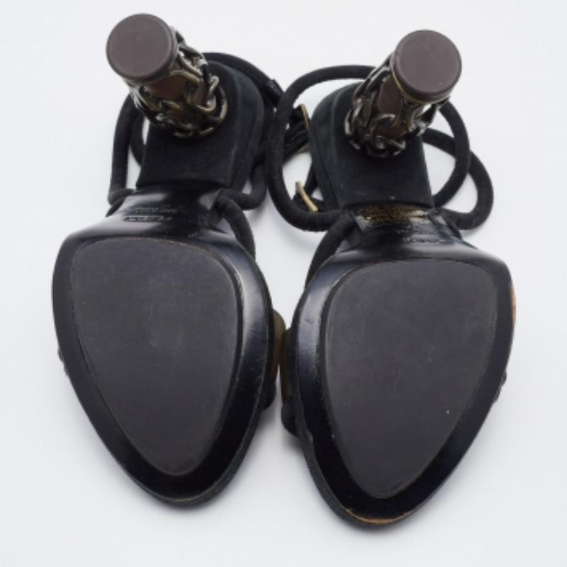 Fendi Black Suede Metal Caged Heel Ankle Strap Platform Sandals Size 37 3