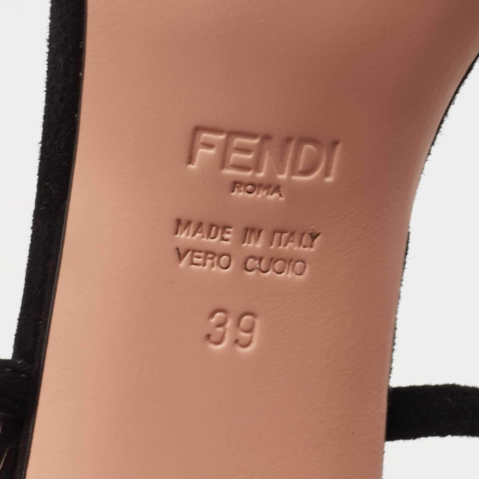 Fendi Black Suede Mink Fur Pompoms Ankle Strap Sandals Size 39 For Sale 1