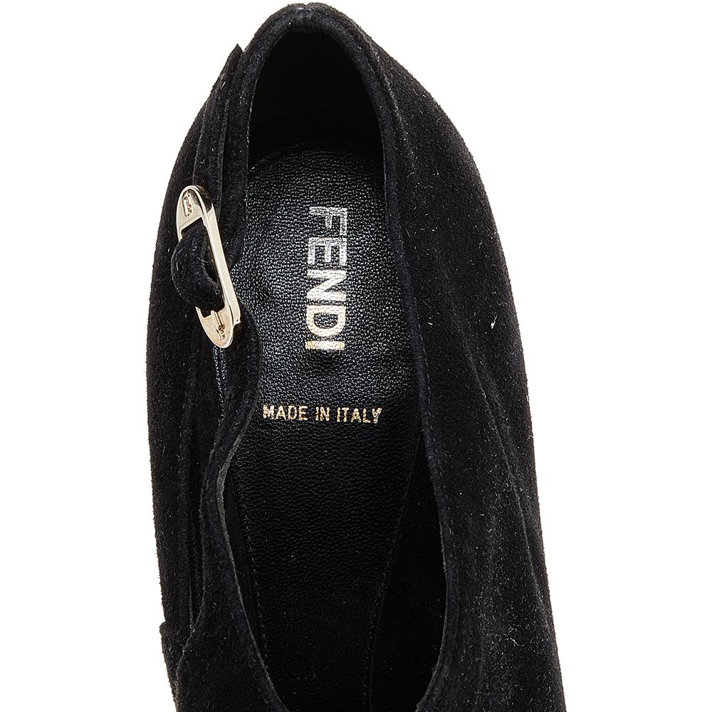 Fendi Black Suede Platform Ankle Strap Pumps Size 39.5 For Sale 2