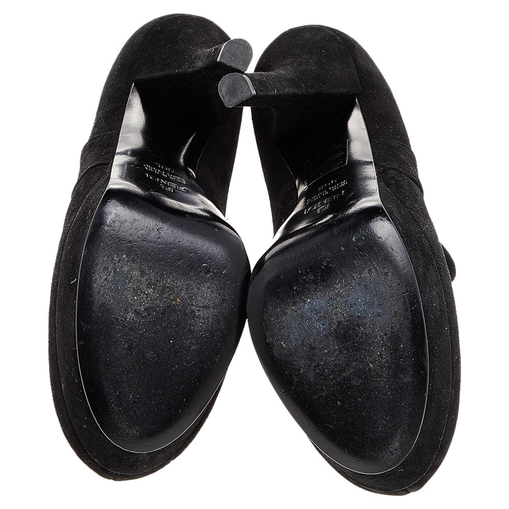 Fendi Black Suede Platform Ankle Strap Pumps Size 39.5 For Sale 3