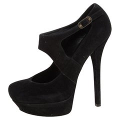 Fendi Schwarz Wildleder Plateau Pumps mit Knöchelriemen Größe 39,5