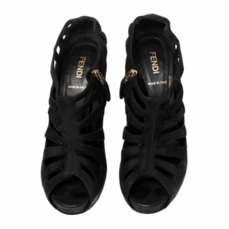 Women's Fendi Black Suede Strappy Peep Toe Zipper Sandals Size 36 For Sale
