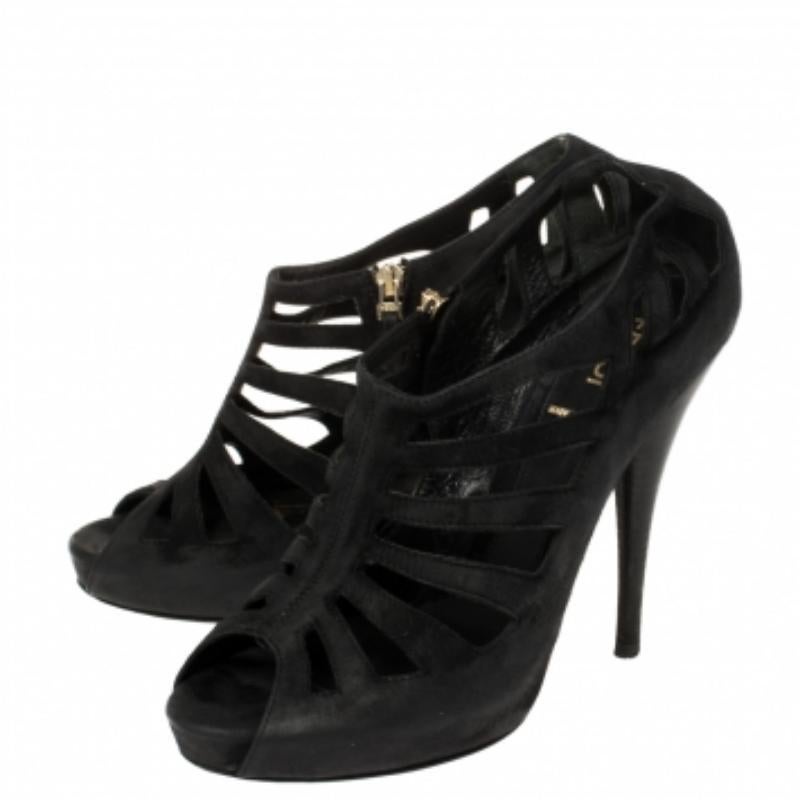 Fendi Black Suede Strappy Peep Toe Zipper Sandals Size 36 For Sale 1