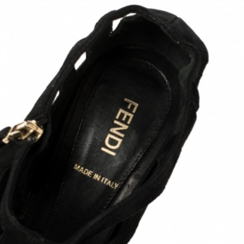 Fendi Black Suede Strappy Peep Toe Zipper Sandals Size 36 For Sale 2