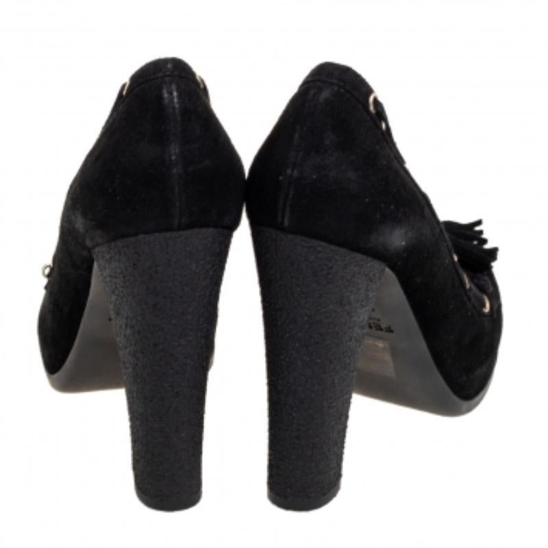 Fendi Black Suede Tassel Detail Loafer Pumps Size 37 In Good Condition For Sale In Dubai, Al Qouz 2