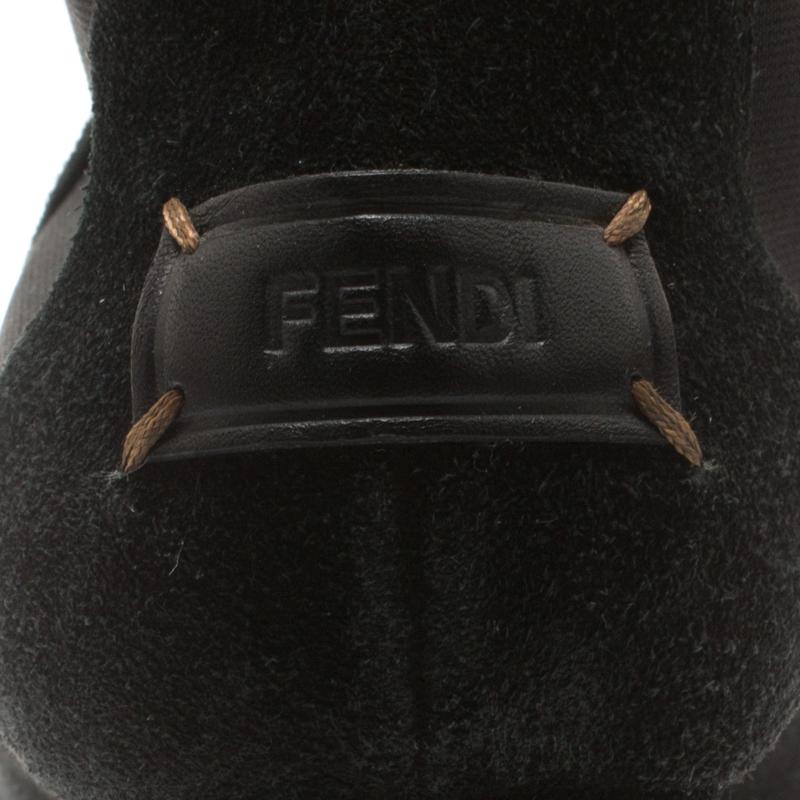 Fendi Black Suede Wedge Heel Ankle Boots Size 39 In Good Condition In Dubai, Al Qouz 2