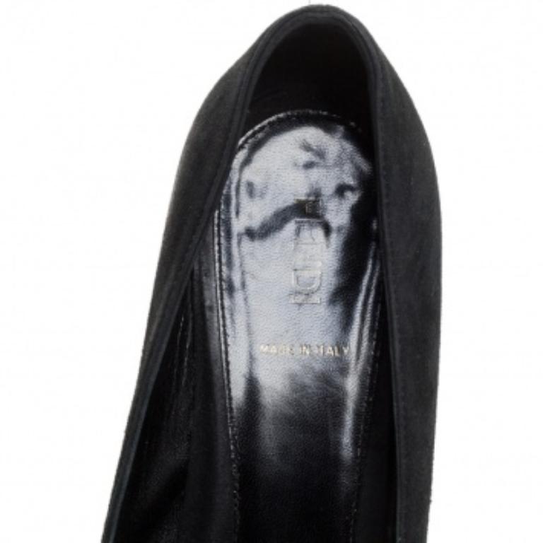 Fendi Black Suede Zucca Heel Platform Pumps Size 38 For Sale 2