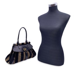 Fendi Black Tan Pequin Magic Striped Velvet Top Handle Bag Handbag