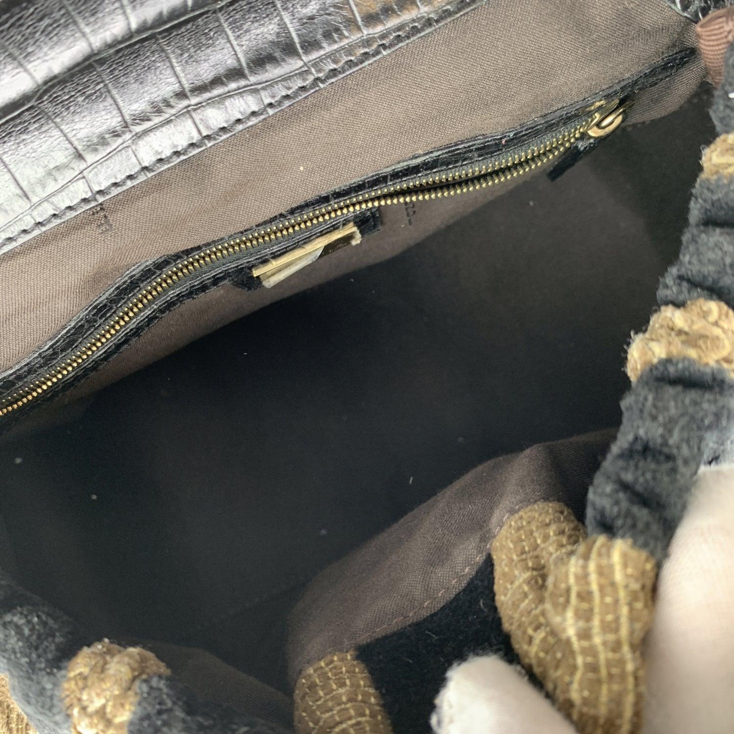 Fendi Black Tan Pequin Magic Striped Velvet Top Handle Bag Handbag 3