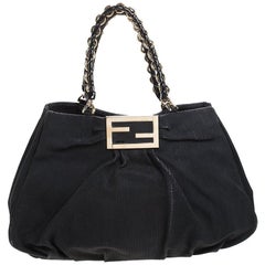 Fendi Black Textured fabric Large Mia Shoulder Bag