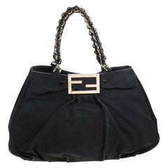 Fendi Black Textured fabric Large Mia Shoulder Bag