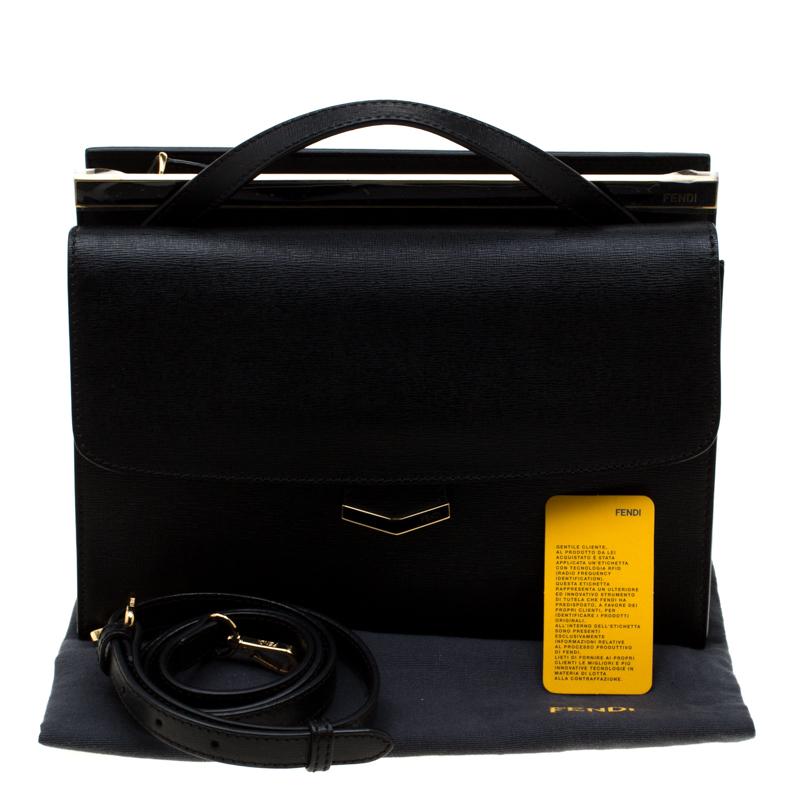 Fendi Black Textured Leather Small Demi Jour Top Handle Bag 8