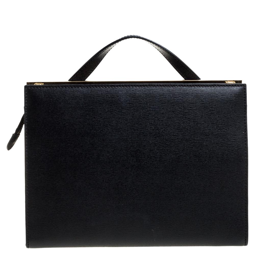 Women's Fendi Black Textured Leather Small Demi Jour Top Handle Bag