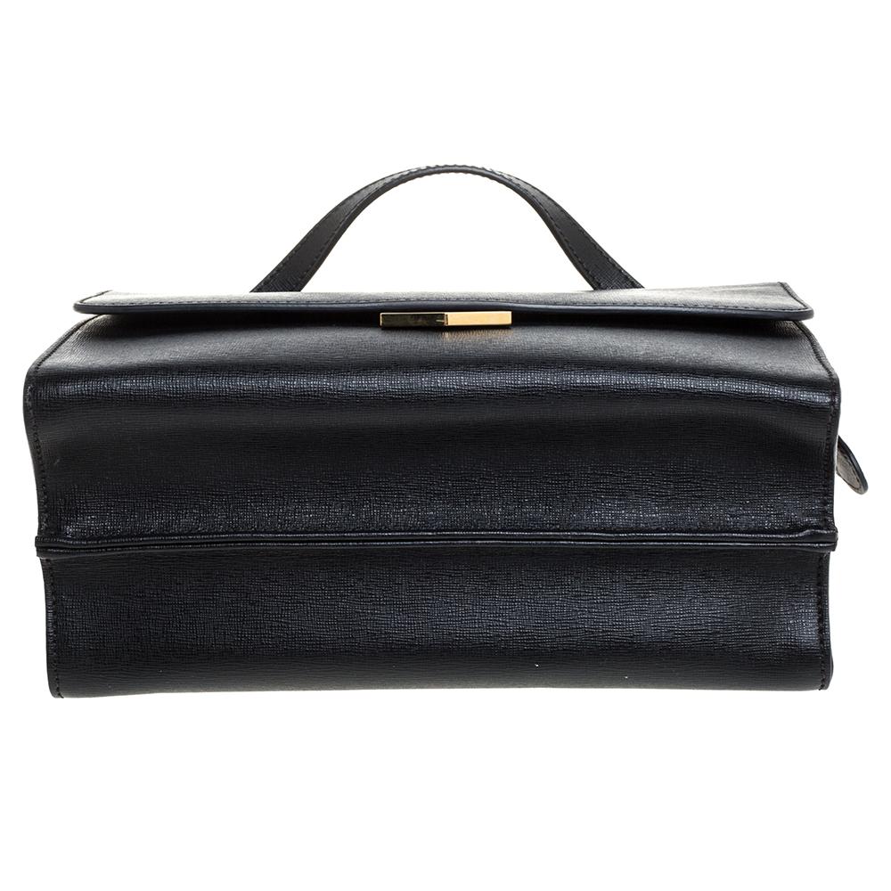 Fendi Black Textured Leather Small Demi Jour Top Handle Bag 1