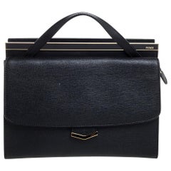 Fendi Black Textured Leather Small Demi Jour Top Handle Bag