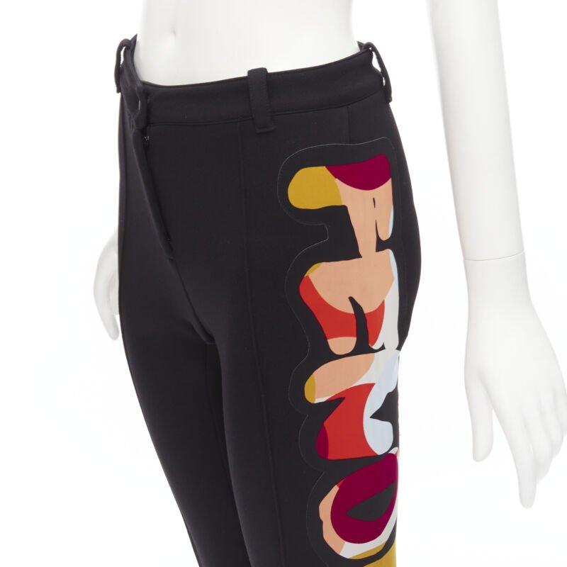 Black FENDI black thick wool Fendi Roma print cropped tight pants XS For Sale