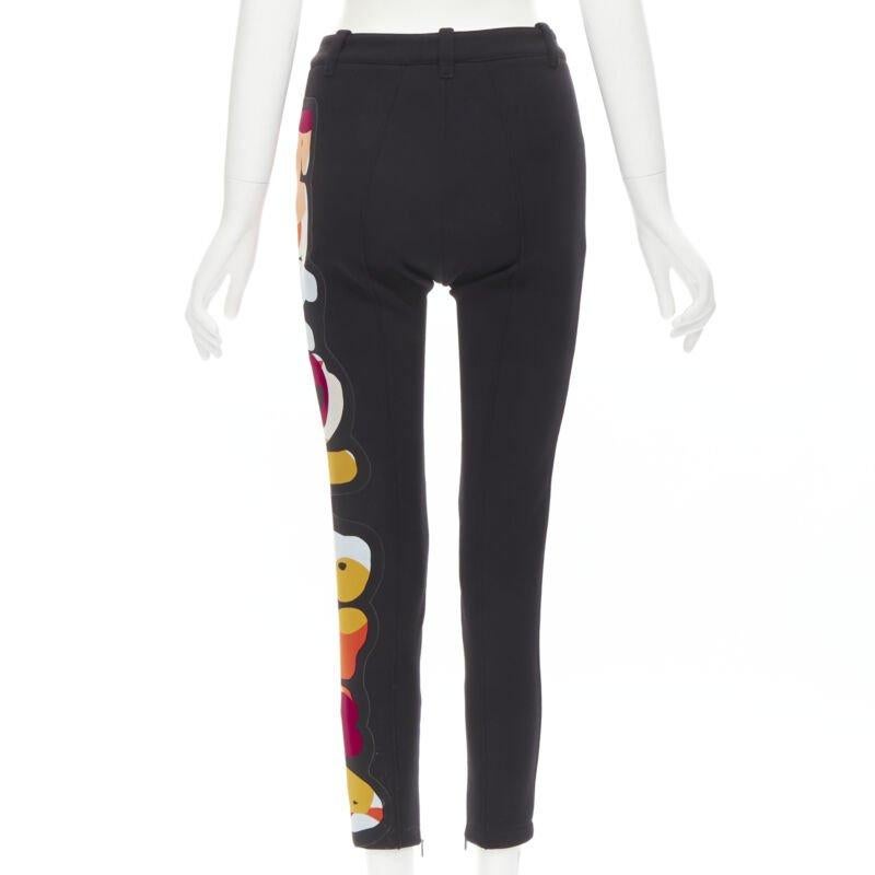 FENDI black thick wool Fendi Roma print cropped tight pants XS For Sale 1