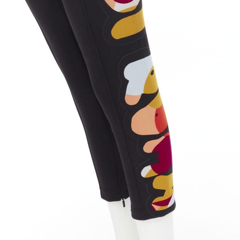 FENDI black thick wool Fendi Roma print cropped tight pants XS For Sale 2