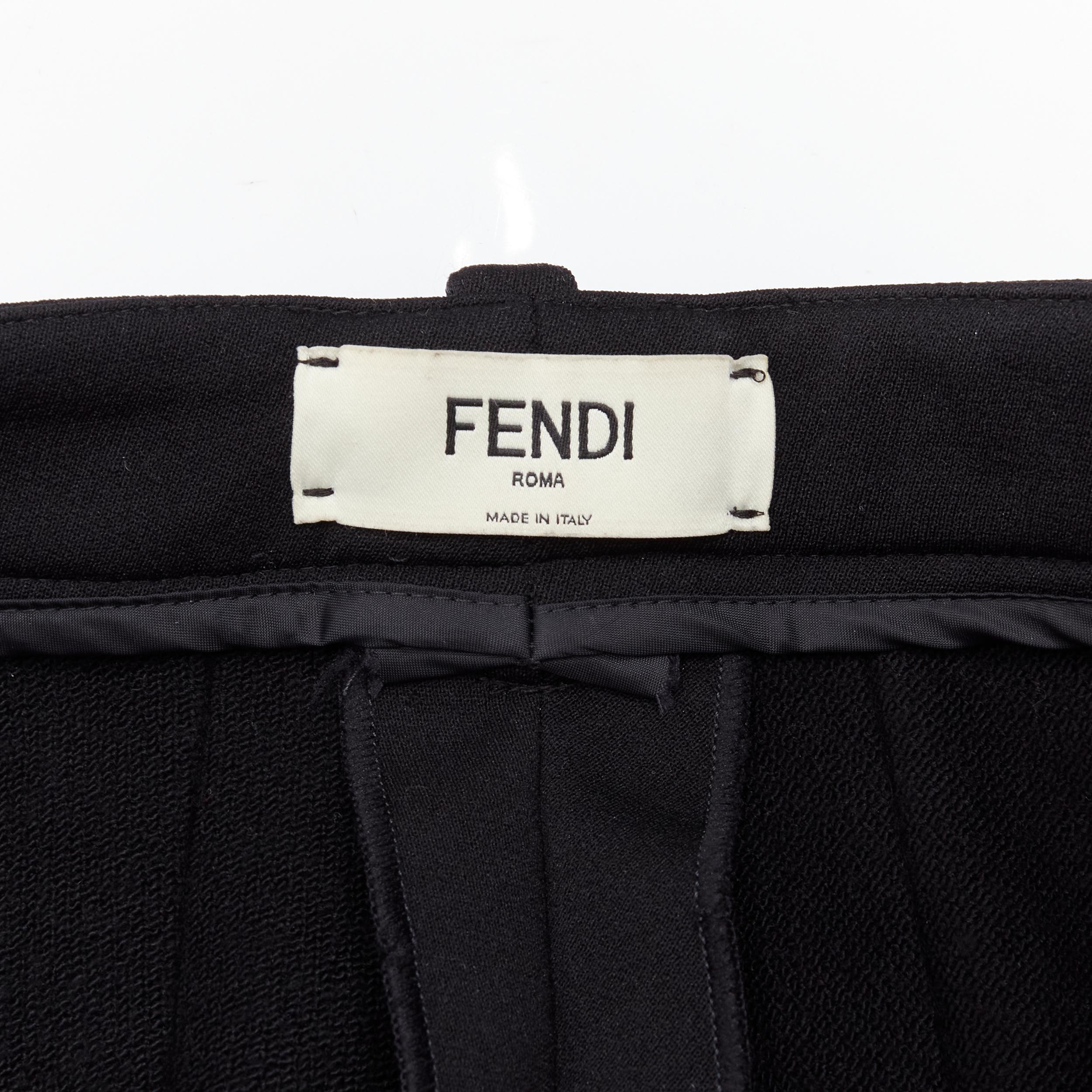Women's FENDI black thick wool Fendi Roma print cropped tight pants XS For Sale
