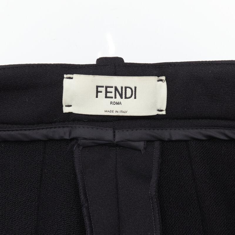 FENDI black thick wool Fendi Roma print cropped tight pants XS For Sale 3