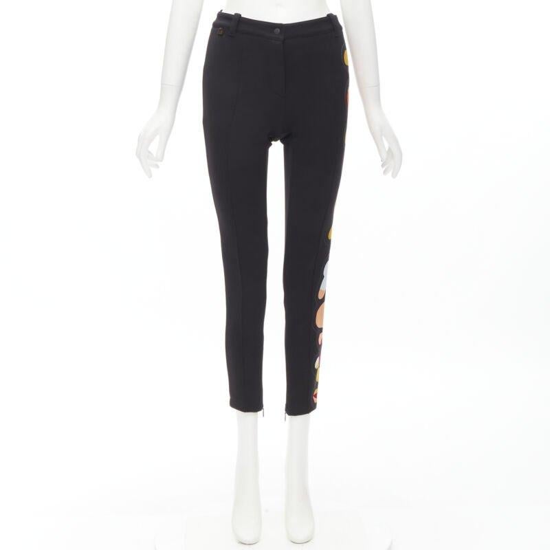 FENDI black thick wool Fendi Roma print cropped tight pants XS For Sale 4