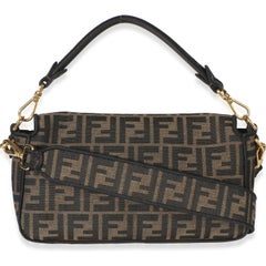 Fendi Black Tobacco Fabric FF 1974 Jacquard Canvas Medium Baguette Bag