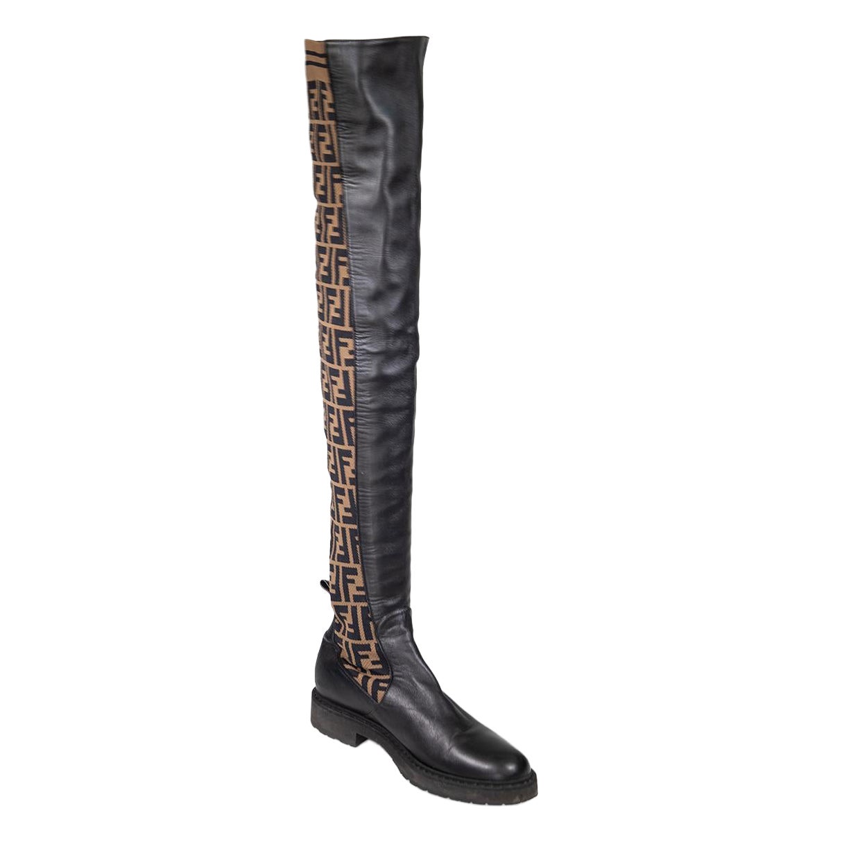 Fendi Stivali in pelle nera tabacco FF Rockoko Taglia IT 39