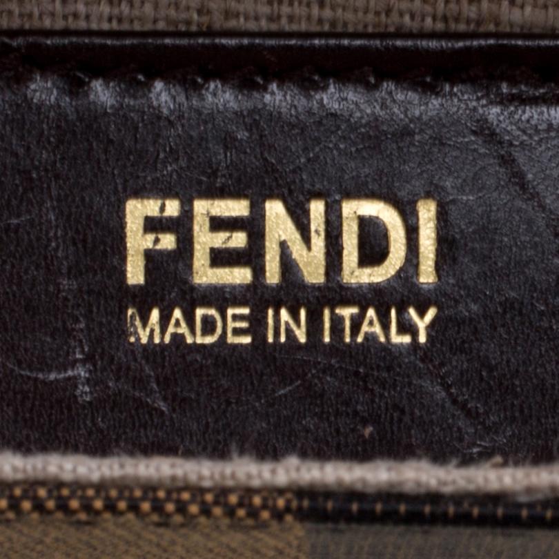 Fendi Black/Tobacco Leather and Pequin Canvas Silvana Top Handle Bag 6