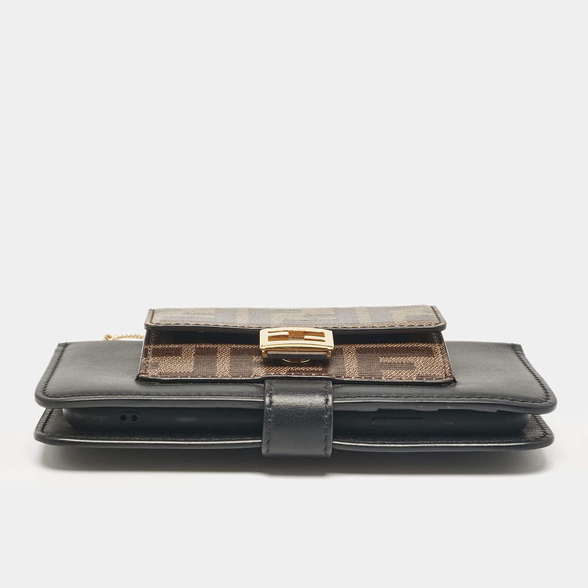 Fendi Black/Tobacco Leather Zucca Coated Canvas iPhone X Cover with Chain Strap For Sale 1