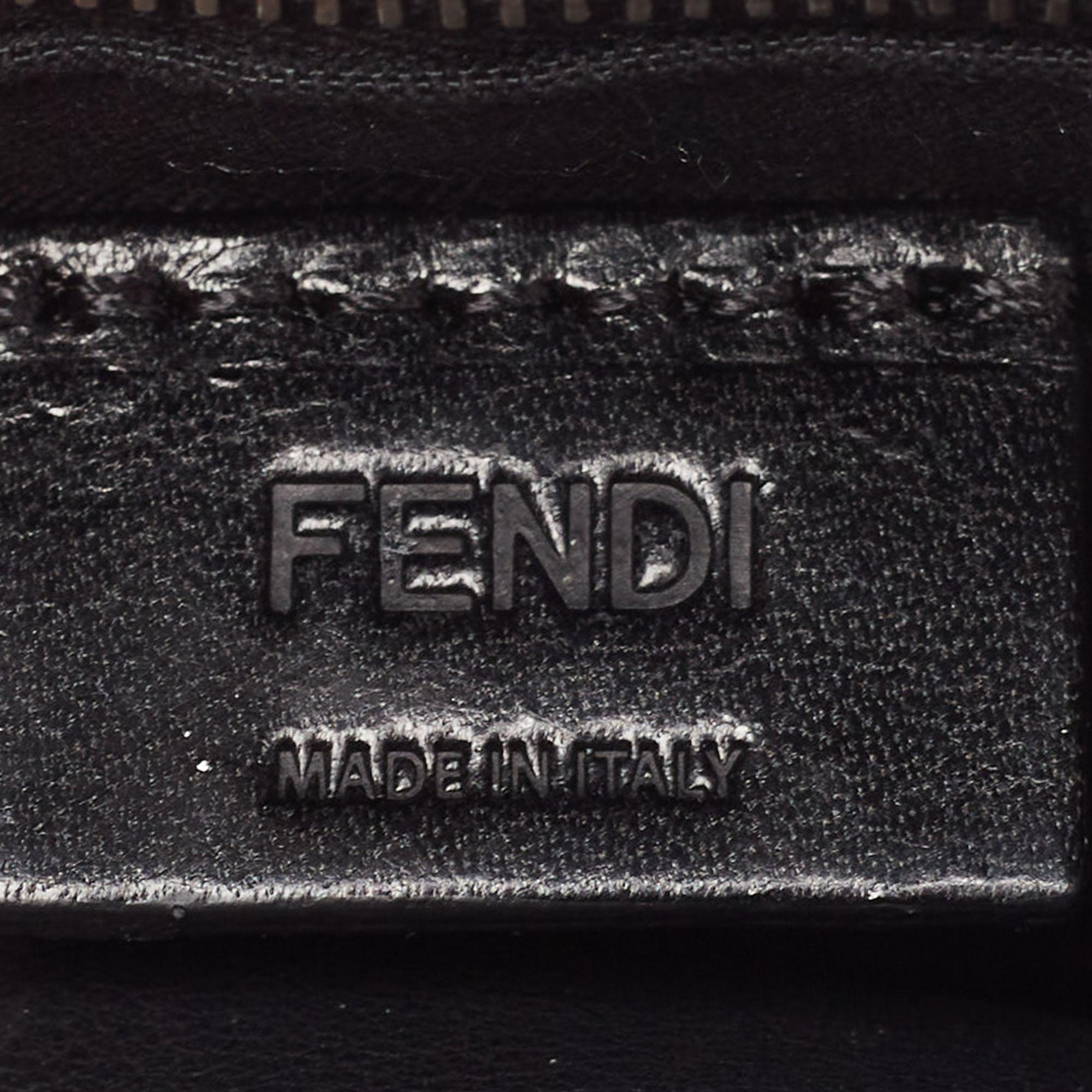 Fendi Black/Tobacco Zucca Embossed Leather Zip Pouch For Sale 6