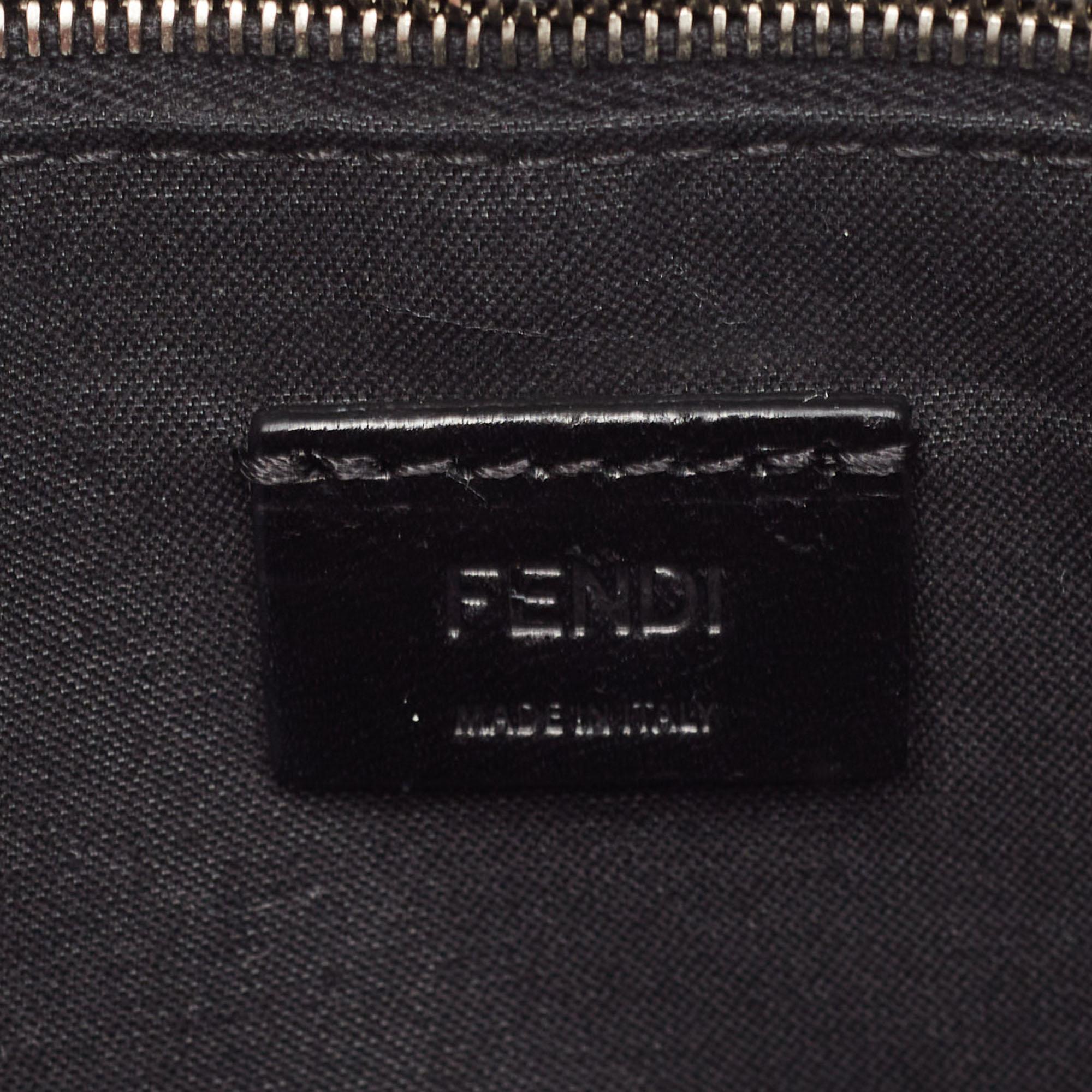 Fendi Black/Tobacco Zucca Embossed Leather Zip Pouch For Sale 7