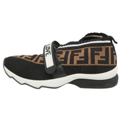 Used Fendi Black/Tobacco Zucca Knit Fabric Rockoko Sneakers Size 37