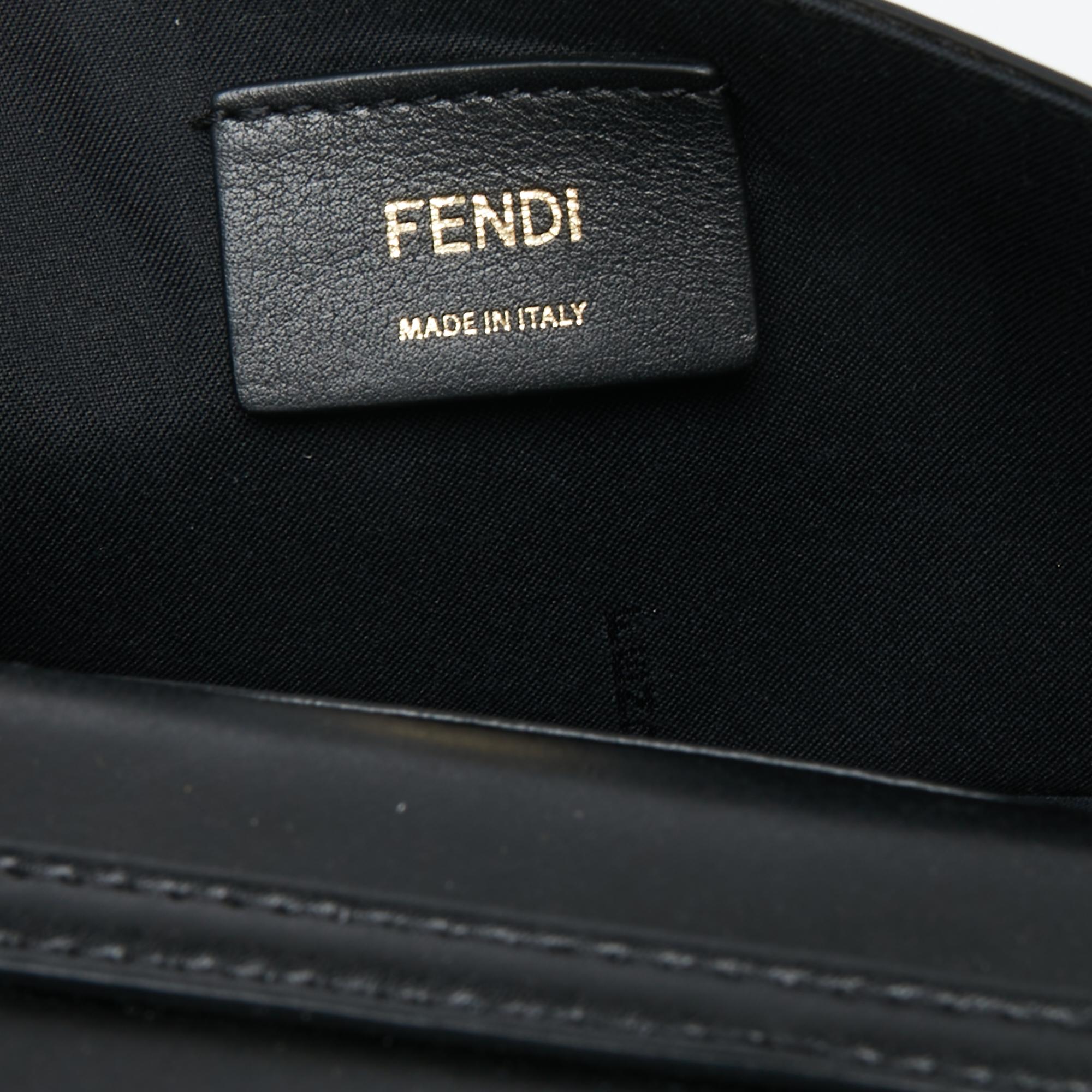 Fendi Black/Tobacco Zucca Leather Kan I F Chain Belt Bag 4