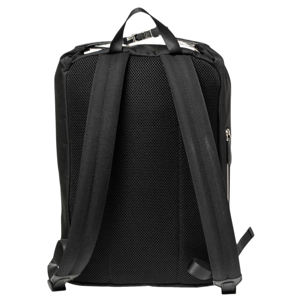 Fendi Black/Tobacco Zucca Leather Trim and Nylon Zaino Santander Backpack In New Condition In Dubai, Al Qouz 2