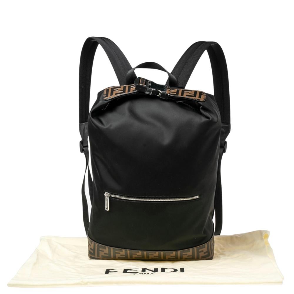 Fendi Black/Tobacco Zucca Leather Trim and Nylon Zaino Santander Backpack 2