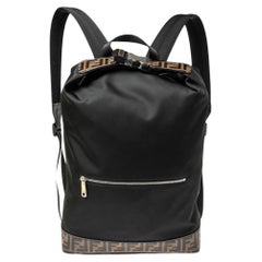Fendi Black/Tobacco Zucca Leather Trim and Nylon Zaino Santander Backpack