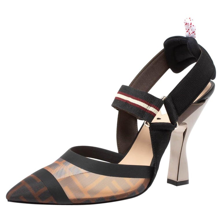 Fendi Black/Tobacco Zucca Mesh Colibri Slingback Pumps Size 38 at 1stDibs | fendi  heels colibri