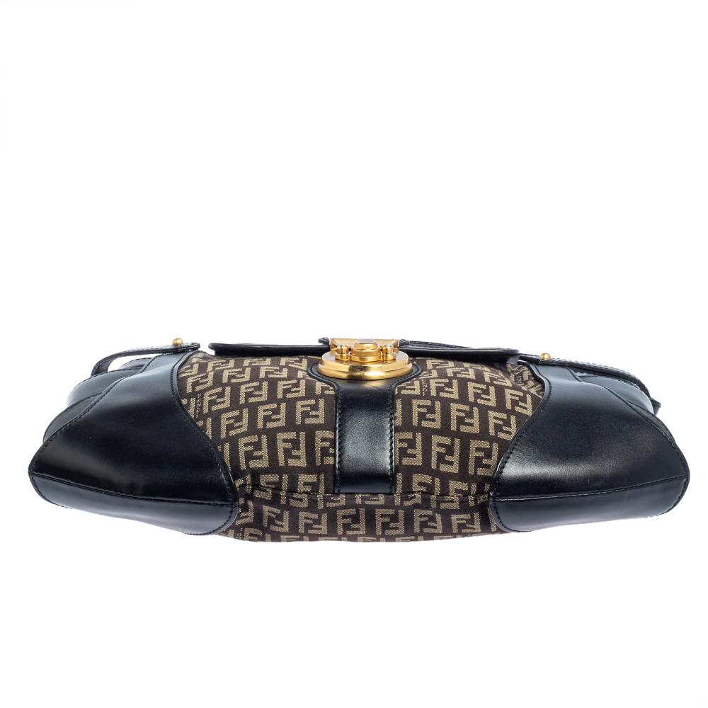 Fendi Schwarz/Tabak Zucchino Canvas und Leder Borsa Tuc Hobo 1